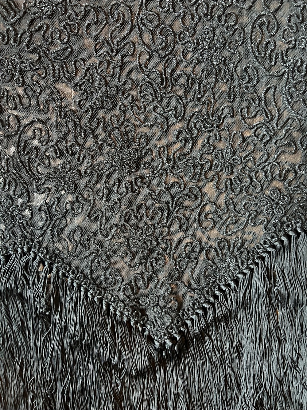 Black Lace Fringe Shawl - Women's Evening Wrap - Picture 10 of 12